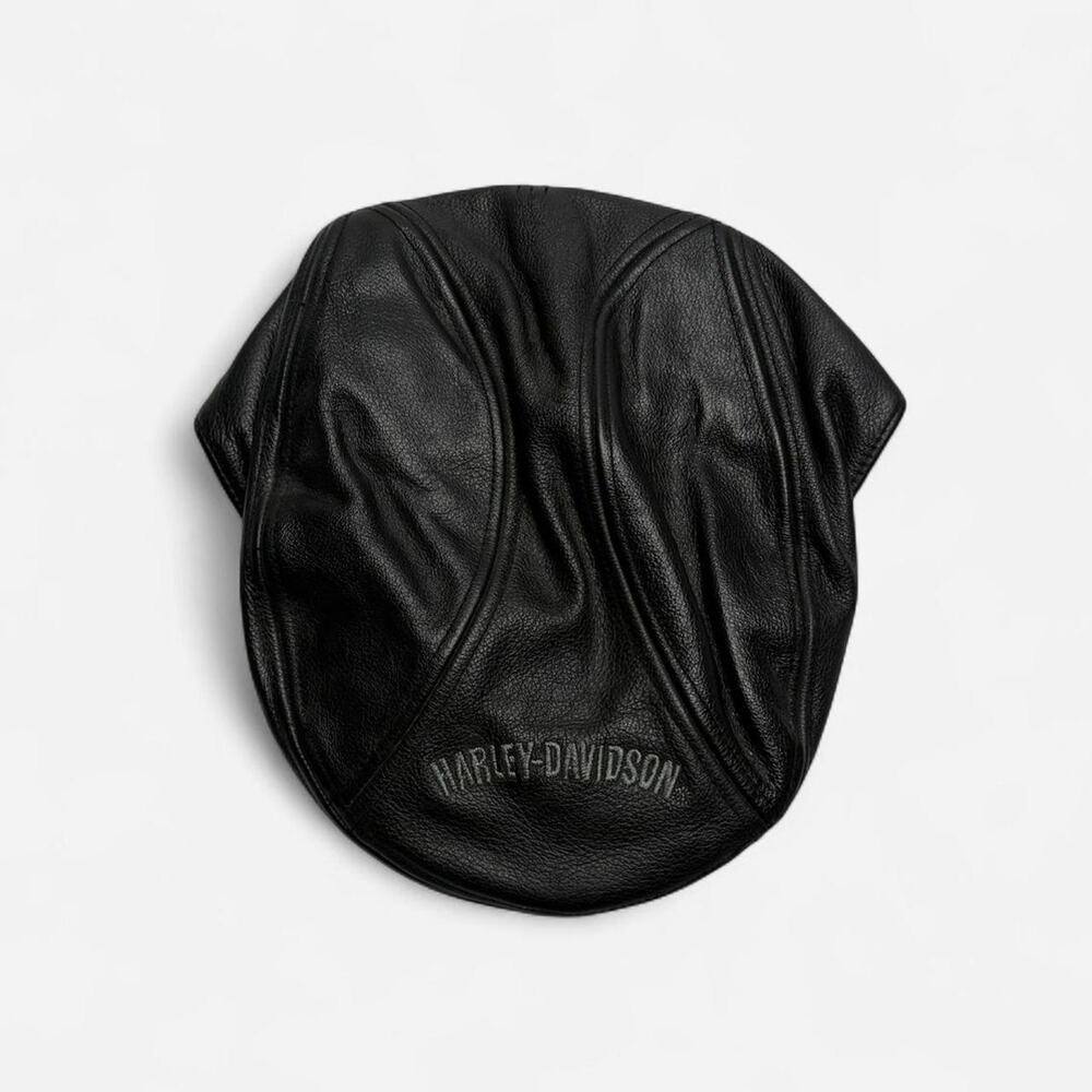 Harley Davidson Black Leather Newsboy Flat Cap Hat Large Biker Motorcycle